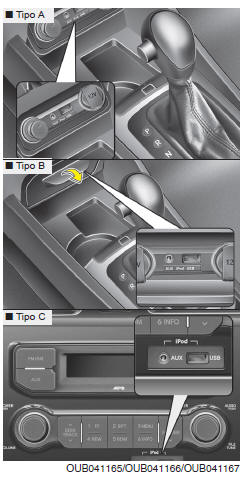 Puerto Aux, USB e iPod (opcional)